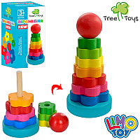 Дерев'яна іграшка пірамідка Tree Toys MD 1712 розвиваюча 7 кольорових кілець квіточок