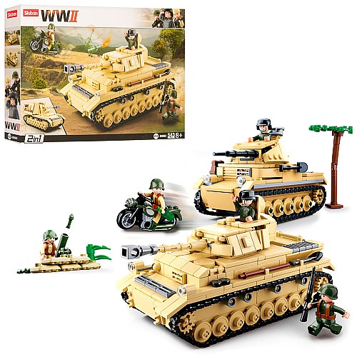 Конструктор Sluban Army WW2 M38-B0693 Немецкий танк Panzer IV САУ Wespe 2в1, 543 детали