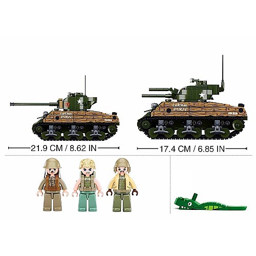 Конструктор Sluban Army WW2 M38-B1110 Американский танк M4A3 Sherman 2в1, 715 деталей