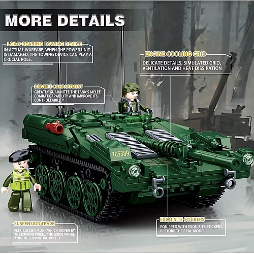 Конструктор Sluban Шведский Танк STRV-103 с фигурками, 692 детали, M38-B1010