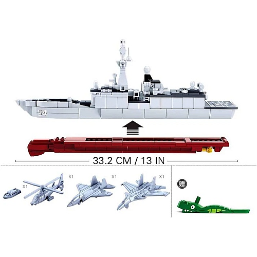 Конструктор SLUBAN M38-B0702 Военный корабль, 1: 450, 33см, вертолет, 417 деталей