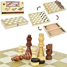 Шахи, шашки, нарди, набір 3 в 1, для дорослих та дітей, дерев'яна дошка TQ09173