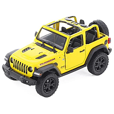 Машинка металева Kinsmart 1:34 2018 Jeep Wrangler KT5412WA інерційна, двері відчиняються / Жовтий з відкритим верхом
