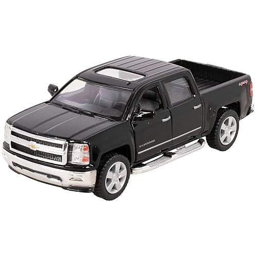 Машинка металлическая Kinsmart 1:46 2014 Chevrolet Silverado инерционная, двери и багажник открываются KT5381W / Черный
