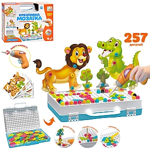 Конструктор мозаїка 3D в кейсі із шуруповертом, 257 деталей (Тварини) M5598