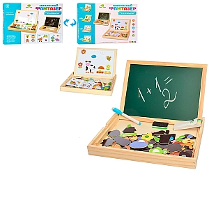 Дерев'яна двостороння дошка для малювання, магнітні фігури, крейда, маркер MD2083С