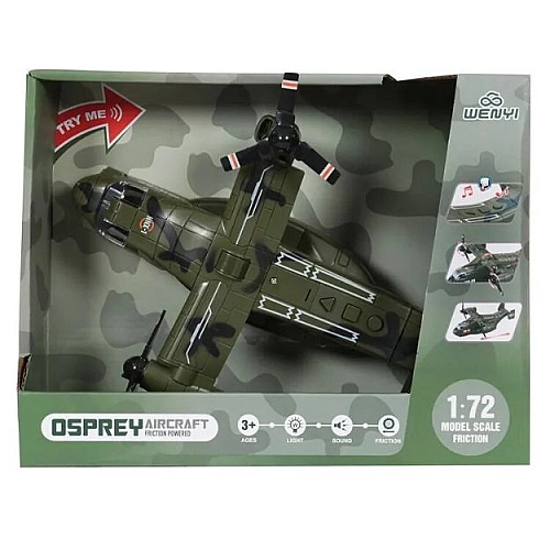 Іграшковий військовий конвертоплан Bell V-22 Osprey зі звуком та світлом, масштаб 1:72 (інерція)