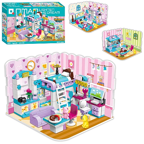 Конструктор Qman 3в1 "Кімната для дівчинки" – 194 деталі, вітальня, кухня, спальня