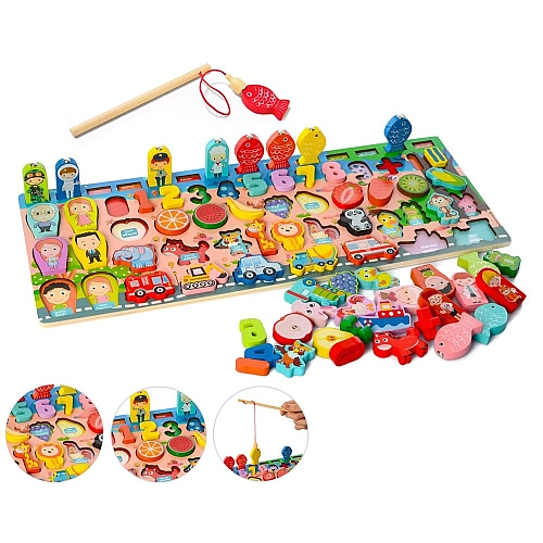 Сортер дерев'яний Монтессорі з вкладишами, розвиваюча іграшка для малюків з магнітною рибалкою MD2901