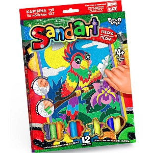 Картина цветным песком и глитером по номерам Фреска Sand Art Попугай SA-01-06