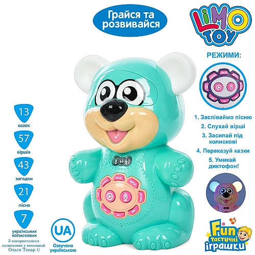 Інтерактивна музична іграшка Балакуче звірятко Ведмедик FT 0043 / Бірюзовий