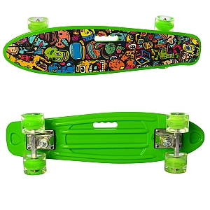 Пенні борд із PU колесами з підсвіткою, зелений з дизайном 0749-6-3