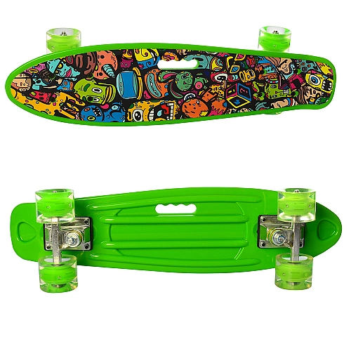 Зелений пенні борд з PU колесами підсвіткою, дизайн 0749-6-3