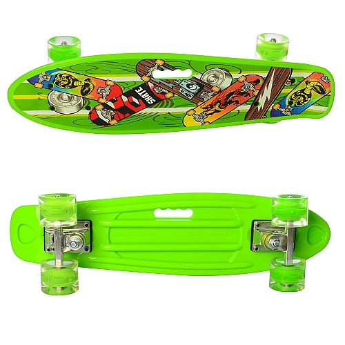 Пенні борд з підсвіткою: салатовий дизайн, PU колеса, модель 0749-6-8