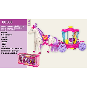 Карета 00508 з конячкою, світло / муз, ходить, лялечкою, в кор. 40-11-21 см