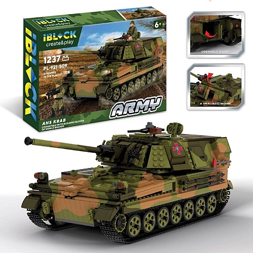 Конструктор IBLOCK Армія, САУ AHS Krab, 1237 деталей, 2 фігурки, PL-921-509