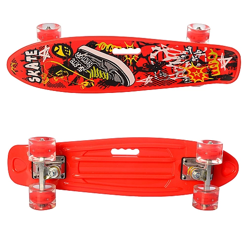 Червоний пенні борд із PU колесами та підсвіткою, дизайн 0749-6-6