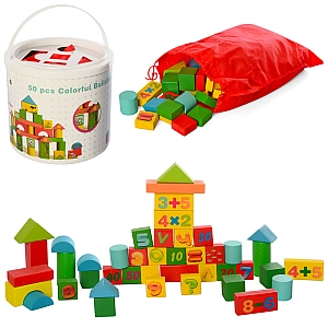 Конструктор дерев'яний Містечко, дерев'яні кольорові кубики для малюків, 50 деталей MD2279