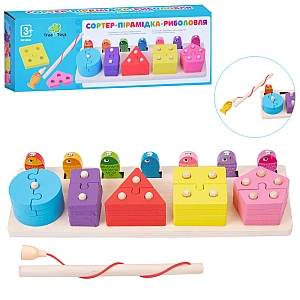 Дерев'яна гра сортер Монтессорі 2в1 Магнітна рибалка MD0824