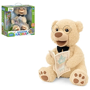 Інтерактивний ведмедик «Казкар» FT0034, розповідає українські казки, плюшева іграшка 25 см, 8 карток, Білий