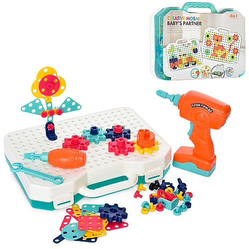 Мозаїка-конструктор N5014 із шуруповертом на батарейках, 237 деталей 30-24,5-6см