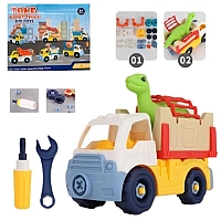 Дитячий розвиваючий конструктор машинка на шурупах з викруткою та ключем, динозавр, рухомі елементи, 368