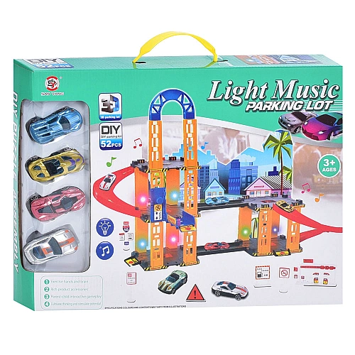 Детский игровой паркинг Light Music 0908-70A со звуком, светом, 3 уровня, 4 машинки