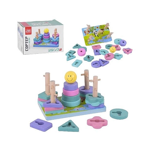 Деревянный игровой набор геосортер, пирамида MD 2112