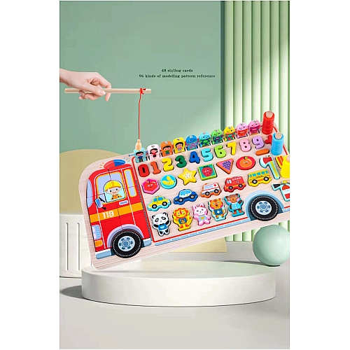 Дерев'яна іграшка Сортер Монтессорі дошка з вкладишами 6в1 Друже Пожежник MD1960