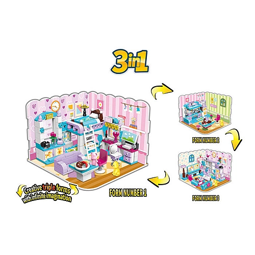 Конструктор Qman 3в1 "Кімната для дівчинки" – 194 деталі, вітальня, кухня, спальня