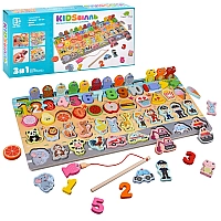 Сортер дерев'яний Монтессорі з вкладишами для малюків, розвиваюча іграшка "Магнітна рибалка" MD2903