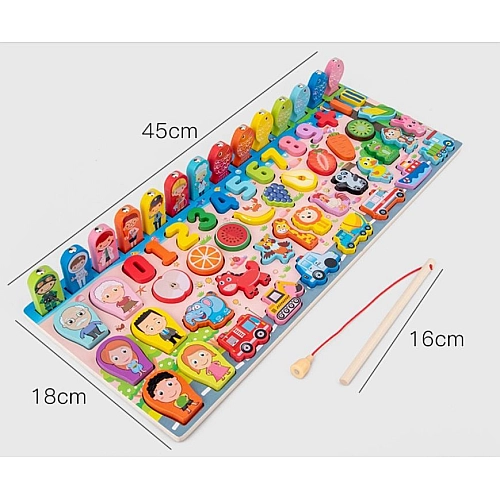 Сортер дерев'яний Монтессорі з вкладишами, розвиваюча іграшка для малюків з магнітною рибалкою MD2901