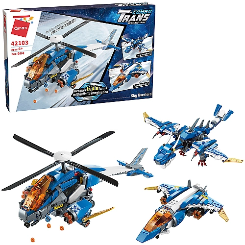 Конструктор Qman 3в1: Вертоліт, Літак, Дракон - 604 деталі
