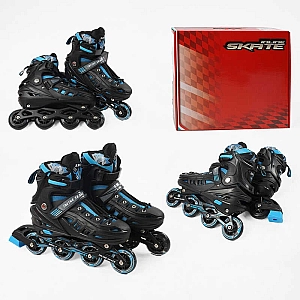 Ролики D-8305 L розмір 39-43 (6) колір СИНІЙ, колеса PU, d – 9 см, устілка 23-27 см, алюмінієва рама, гальма, переднє зі світлом, підшипник ABEC-7