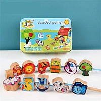 Дерев’яна шнурівка С 74546 (120) тематичні дерев'яні фігурки, шнурок з дерев’яним краєм, в боксі