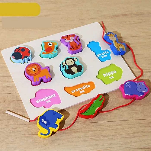 Вкладиші С 74553 (48) Тваринки, 9 штук, гра шнурівка, назви англ. мовою, у плівці