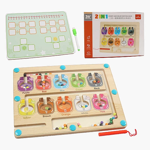 Дерев'яна магнітна гра C66171 (40) кульки, магнітна паличка, маркер пиши-витирай, шаблони для прикладів