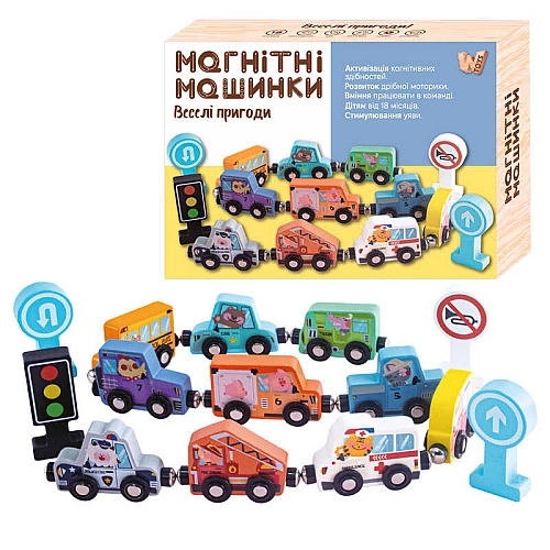 Магнітні машинки 49325 (30) WToys, дерев’яні