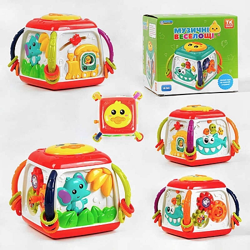 Музичний мультибокс Музичні веселощі TK - 20119 (48/2) TK Group, Українське озвучення, 4 пісні, 3 казки, мелодії, цифри, підсвічування, пальчикові ігри, звук барабана, рухомі шестерні, у коробці