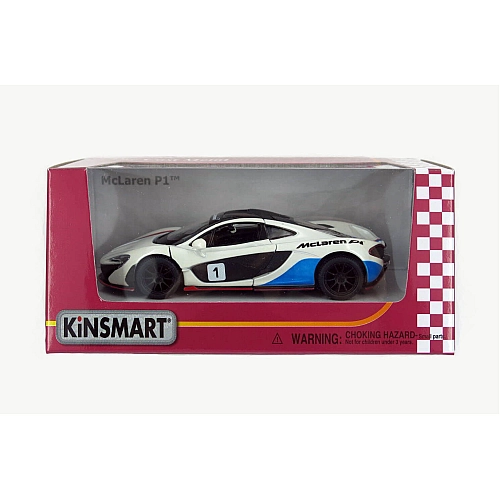 Машинка металева Kinsmart 1:36 McLaren P1 інерційна, KT5393WF Білий з принтом