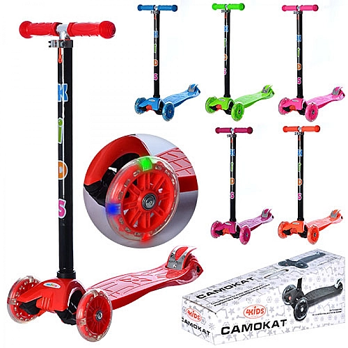 Самокат триколісний дитячий з PU колесами зі світлом JR 3-012-1-H MAXI, блакитний