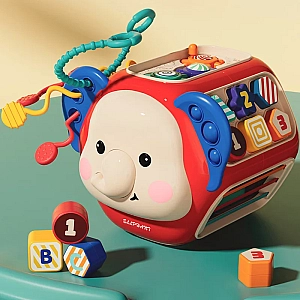 Сортер монтесори 12в1 музыкальная развивающая тактильная бизиборд игрушка Слон 919-1 (Красный)