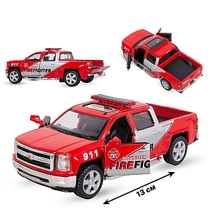 Машинка металева Kinsmart 1:46 2014 Chevrolet Silverado Fire Fighter інерційна, двері та багажник відчиняються KT5381WPR