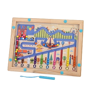Дерев'яна іграшка Магнітний лабіринт MD0753 навчальна гра-сортер з кульками та магнітною ручкою