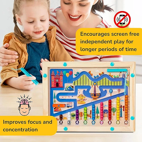 Дерев'яна іграшка Магнітний лабіринт MD0753 навчальна гра-сортер з кульками та магнітною ручкою