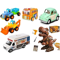 Дитячий ігровий набір: комплект із 5 різних машинок і багатофункціонального конструктора у вигляді Тиранозавра (1347)