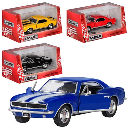 Машинка KT 5341 W Chevrolet Camaro Z/28: метал, інерційна, масштаб 1:37, 12.5 см, відкриваються двері, резинові колеса, доступна у 4 кольорах, в коробці розміром 16x7x8 см