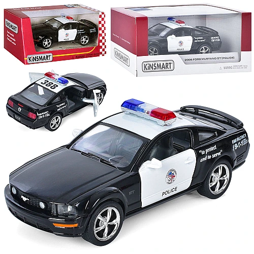 Металлическая машинка Kinsmart Ford Mustang GT Police 2006, масштаб 1:38, инерционная, открывающаяся дверь, KT5091WP