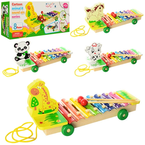 Деревянная игрушка Ксилофон Каталка 3057: металлические пластины, 8 тонов