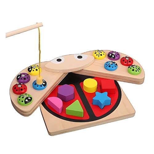 Дерев'яний сортер 2в1 Limo Toy Tree Toys MD 1876 «Сонечко» з магнітною риболовлею, 5 фігур, 10 комах